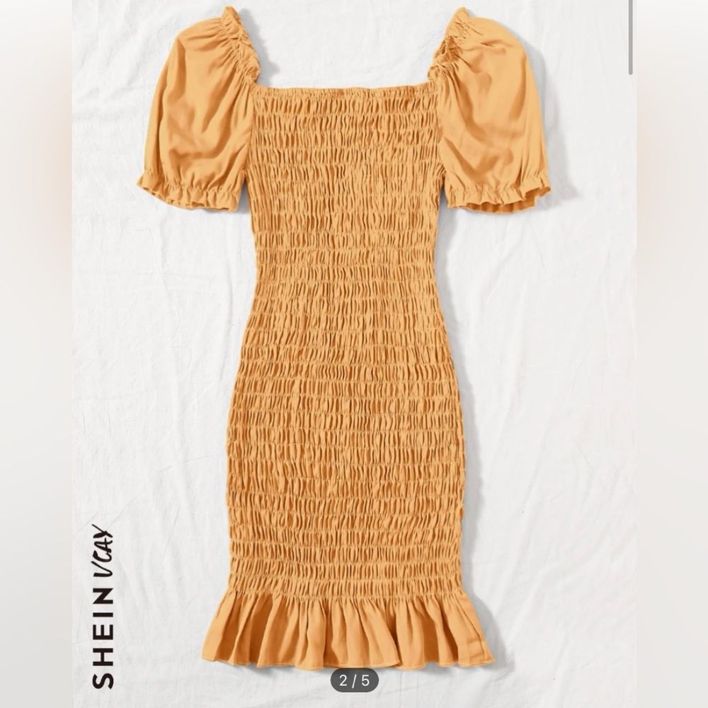 NWOT SHEIN Mini Bodycon Puff Sleeve Ruffled Hem dress